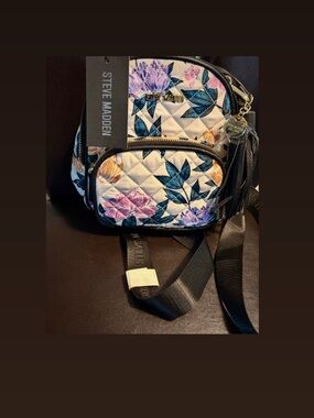Steve Madden Floral Quilted Mini Backpack - White with Multicolor Flowers
